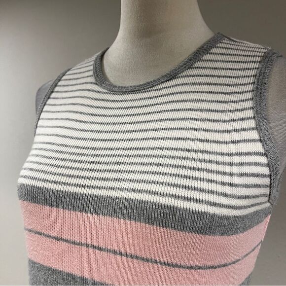 Gray and Pink Striped Sleeveless Sweater Dress - Picture 2 of 11